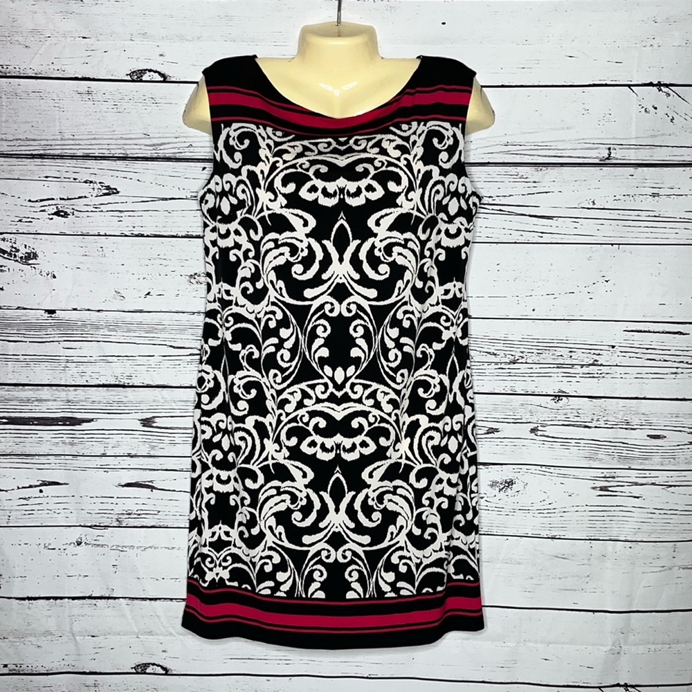 Jessica Howard NWT Size M Black & White Print - Pink Stripe Shift Dress